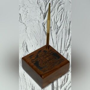 Vintage Laser Cut Sailing Ship Wooden Desk Pen Holder